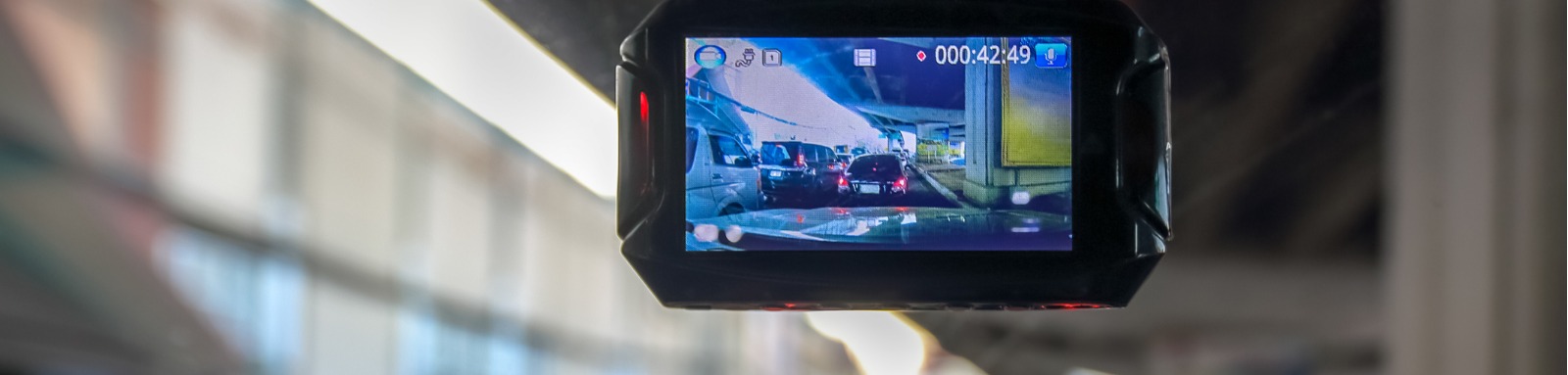 Dash camera on car windscreen