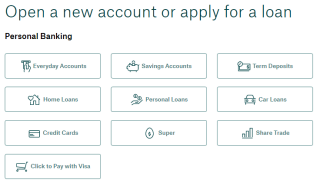 Screenshot of the open new account screen in Internet Banking