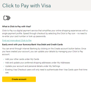 Screenshot of the Click to Pay with Visa page in Internet Banking