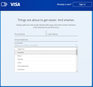 Visa Click to Pay new user screen