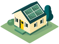 Cartoon house with solar panels