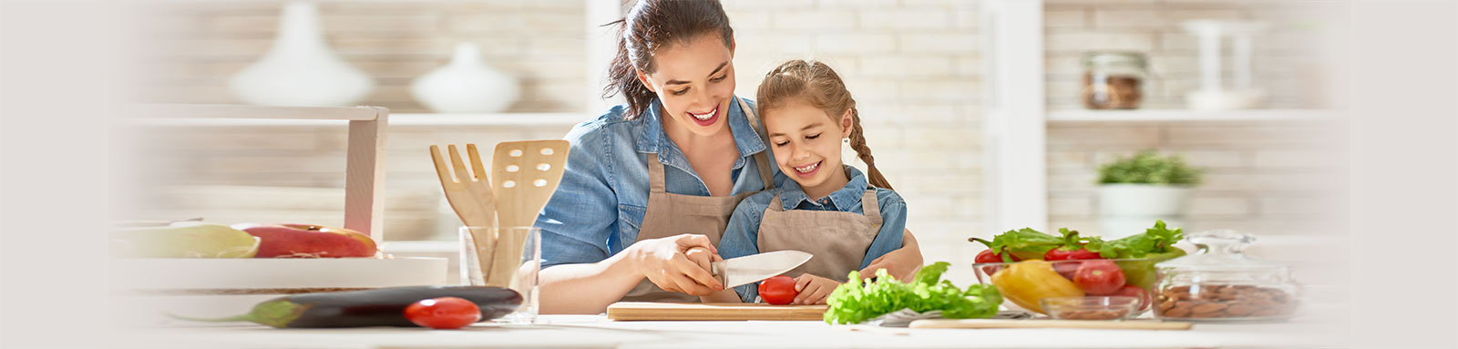 Mum and daughter cooking