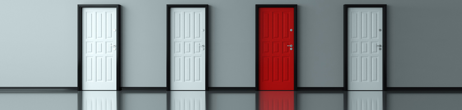 Red door and three white doors