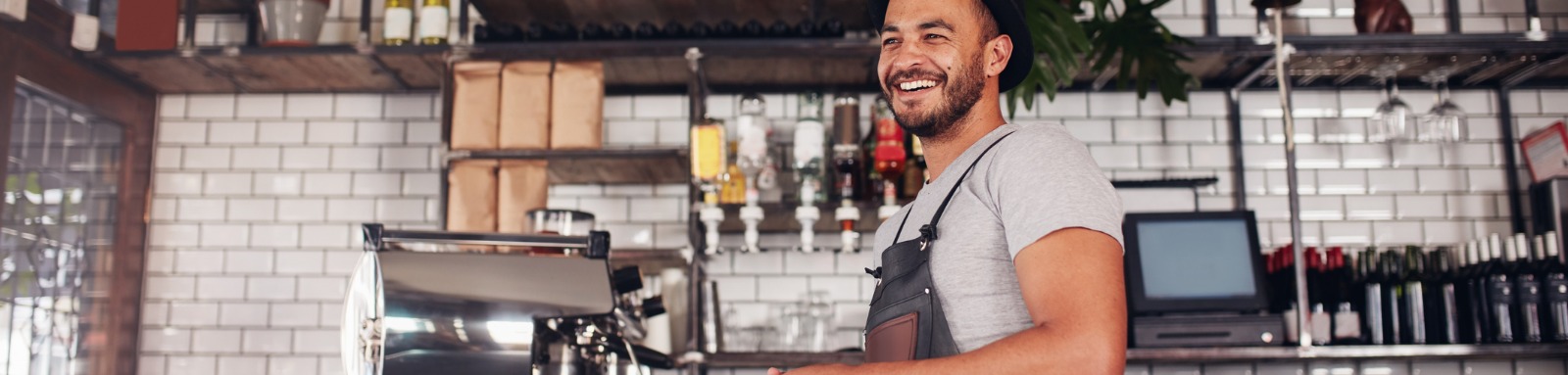 Smiling man in bar cafe