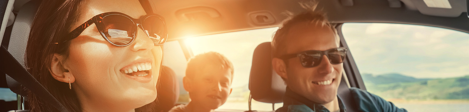 Happy family ride in the car