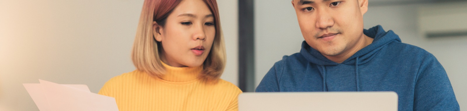 Woman and man on computer