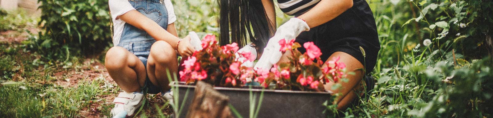 Mother and daughter gardening