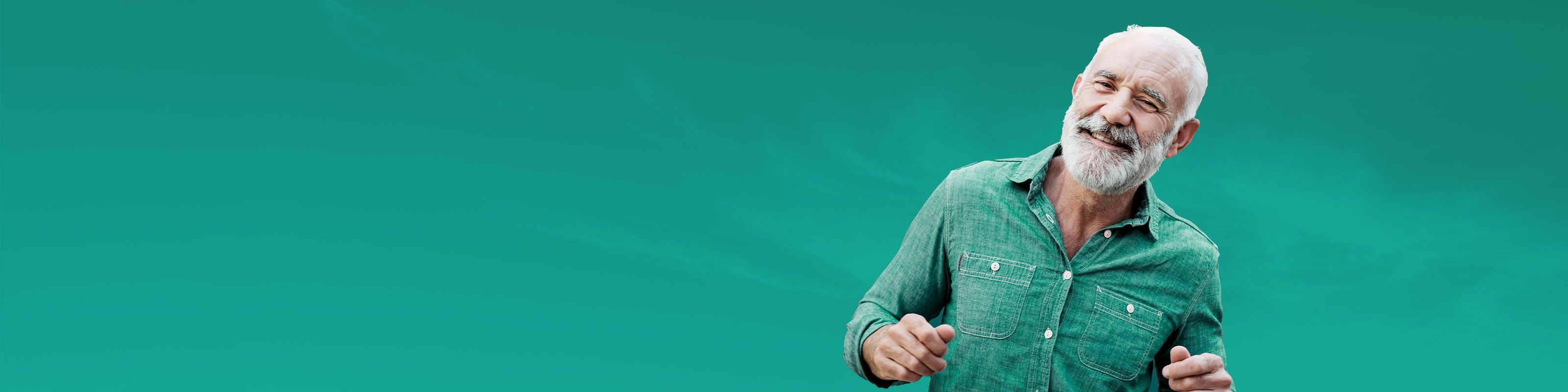 an old man with a green shirt on a green background
