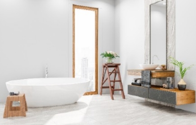 Bathroom with free standing bath
